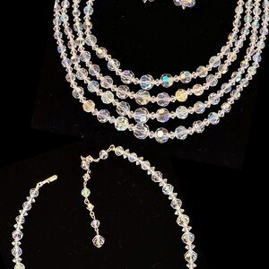 Aurora Borealis Three Stand Necklace Matching Earrings W Single Necklace 4pc lot